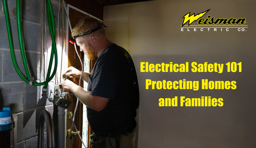Family practicing residential electrical safety at home.