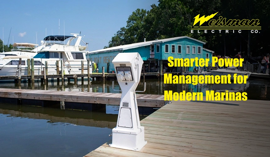 Marina shore power pedestal with digital remote meter display