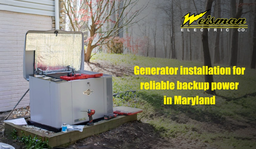 Standby generator installation outside a residential home in Maryland by a professional electrician