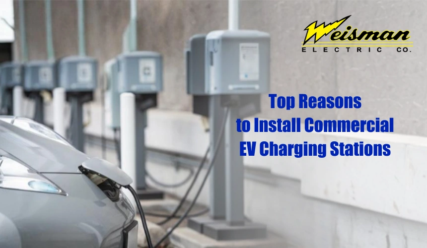 Electric vehicle charging station installed in a commercial parking lot