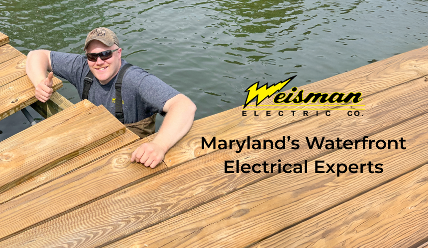 Weisman Electric technician checking shore power at commercial dock