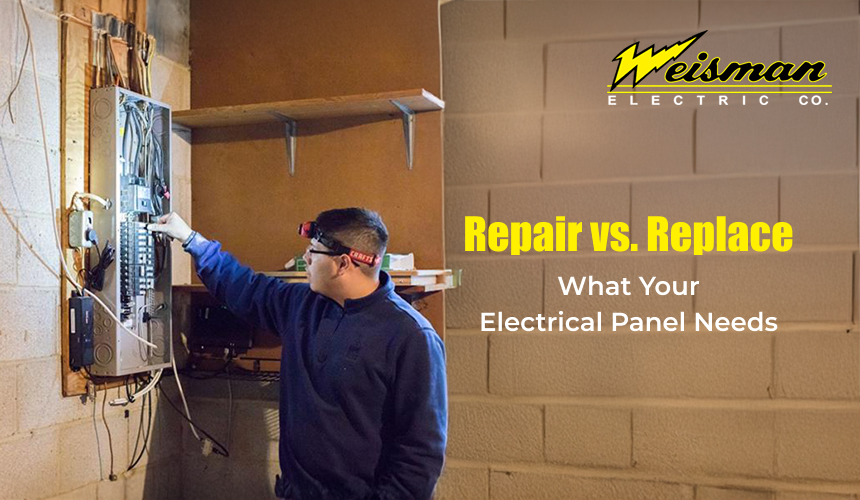 Electrician evaluating old electrical panel