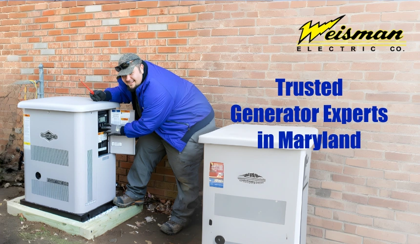 Electrician performing generator installation in Maryland