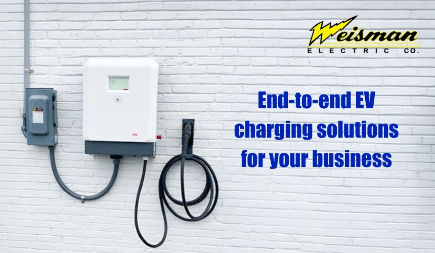 Electrician installing commercial EV charging station in Maryland