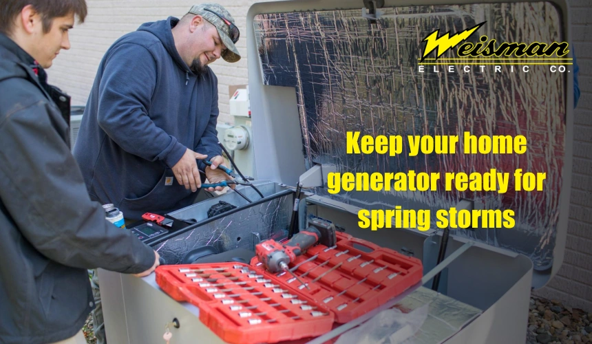 Residential generator being inspected for spring maintenance