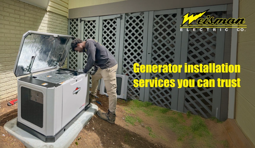 Electrician installing a residential standby generator system