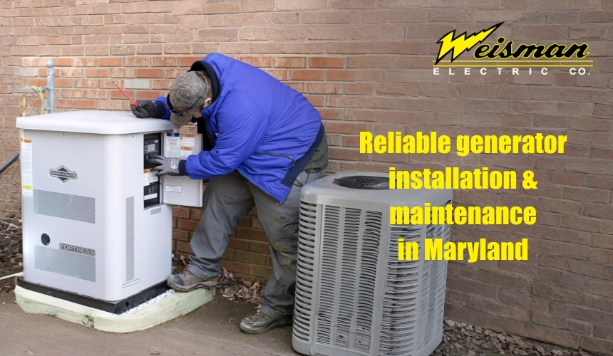 technician performing generator installation and maintenance services in Maryland home