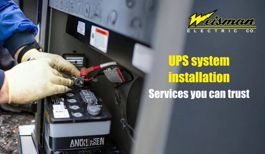Electrician performing a UPS system installation for a commercial property in Maryland 